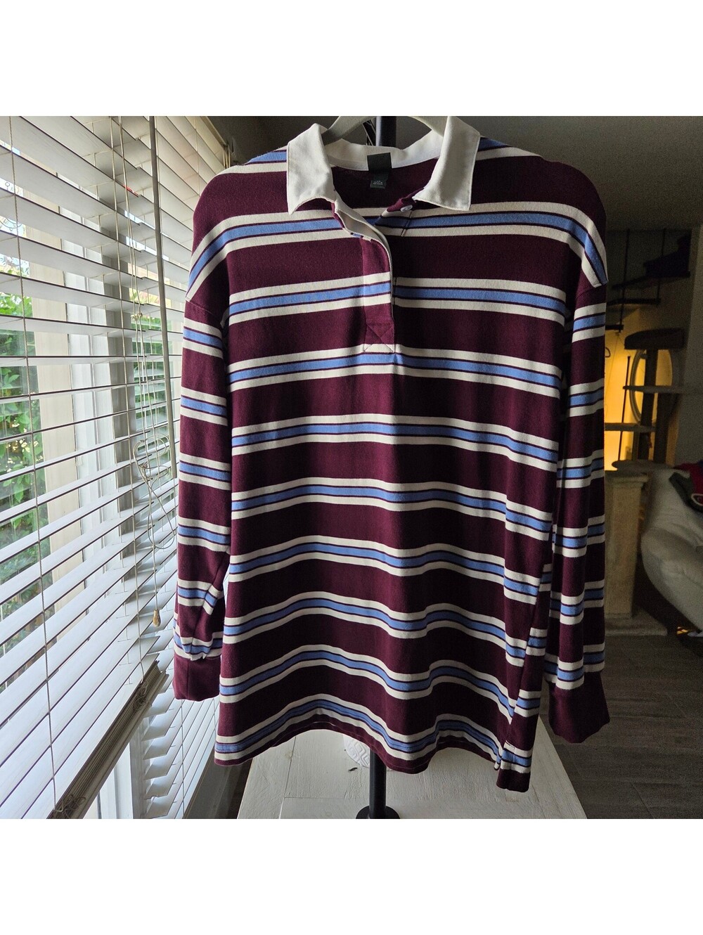 Wild Fable XS Burgundy Striped Long Sleeve Polo Shirt